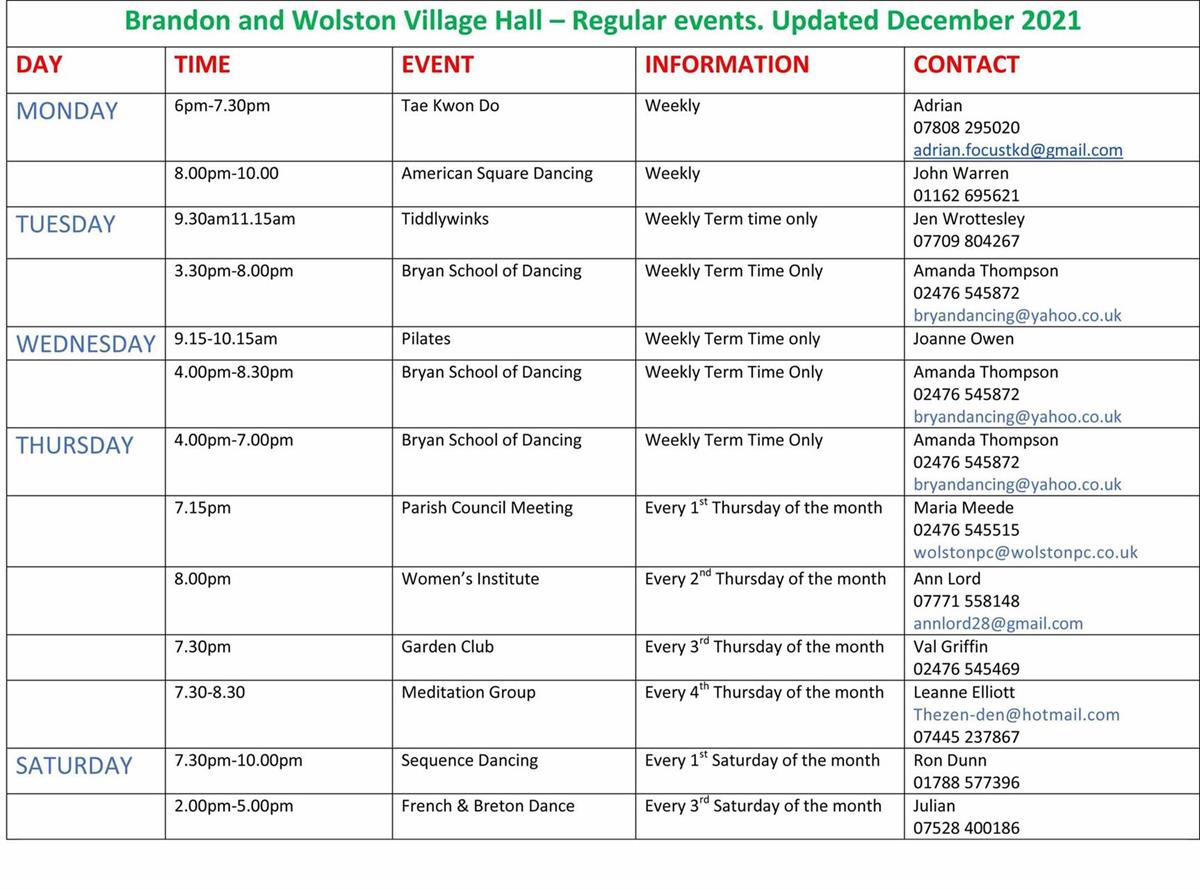 Village Hall Wolston Village Community site